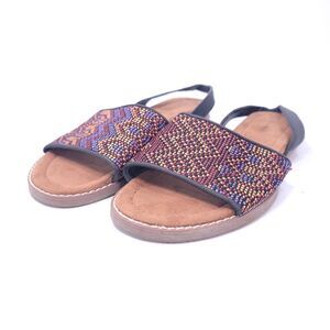 Bearpaw Slingback Heel Leather Open Toe Sandals Womens Size 6 Multi Black